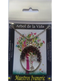 Colgante Árbol de la Vida en Circulo Mineral Granate