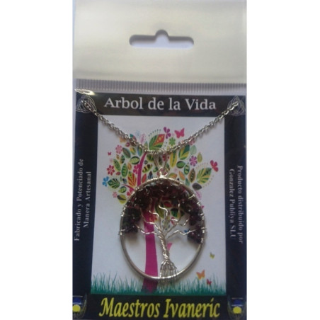 Colgante Árbol de la Vida en Circulo Mineral Granate
