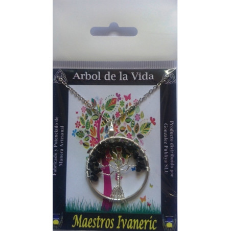 Colgante Árbol de la Vida en Circulo Mineral Onix