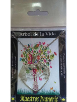 Colgante Árbol de la Vida en Corazón Mineral Cuarzo Blanco