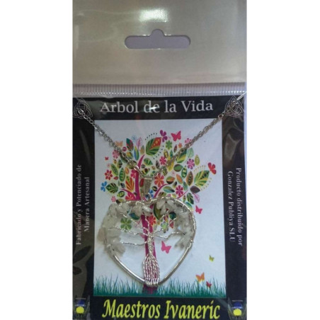 Colgante Árbol de la Vida en Corazón Mineral Cuarzo Blanco