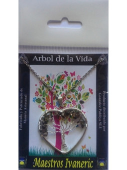 Colgante Árbol de la Vida en Corazón Mineral Cuarzo Ahumado