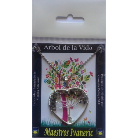 Colgante Árbol de la Vida en Corazón Mineral Cuarzo Ahumado