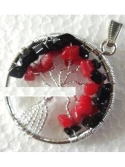 Colgante Árbol de la Vida en Circulo Mineral Rojo-Negro