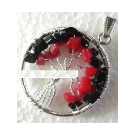 Colgante Árbol de la Vida en Circulo Mineral Rojo-Negro