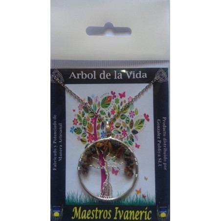 Colgante Árbol de la Vida en Circulo Mineral Ojo de Tigre