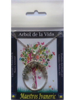 Colgante Árbol de la Vida en Circulo Mineral Ágata Gris