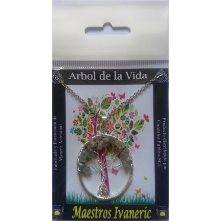 Colgante Árbol de la Vida en Circulo Mineral Ágata Gris
