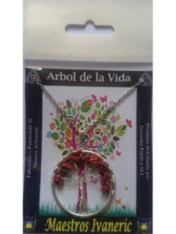 Colgante Árbol de la Vida en Circulo Mineral Jaspe Rojo