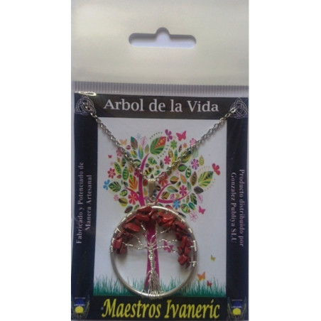 Colgante Árbol de la Vida en Circulo Mineral Jaspe Rojo