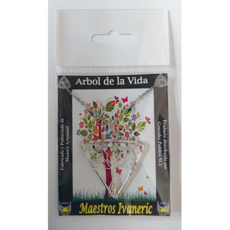 Colgante Árbol de la Vida en Triangulo Mineral Cuarzo Blanco