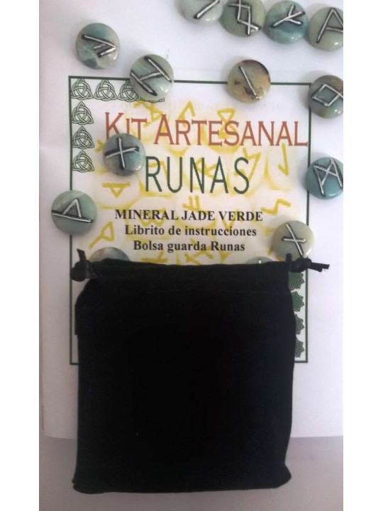 Runas de Jade Verde, Bolsa Antelina y Libro de Instrucciones
