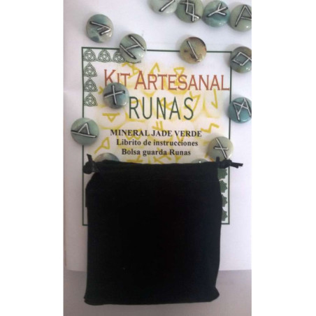 Runas de Jade Verde, Bolsa Antelina y Libro de Instrucciones