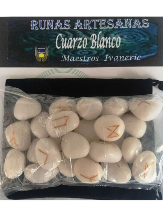 Runas de Cuarzo Blanco con Bolsa Guarda Runas
