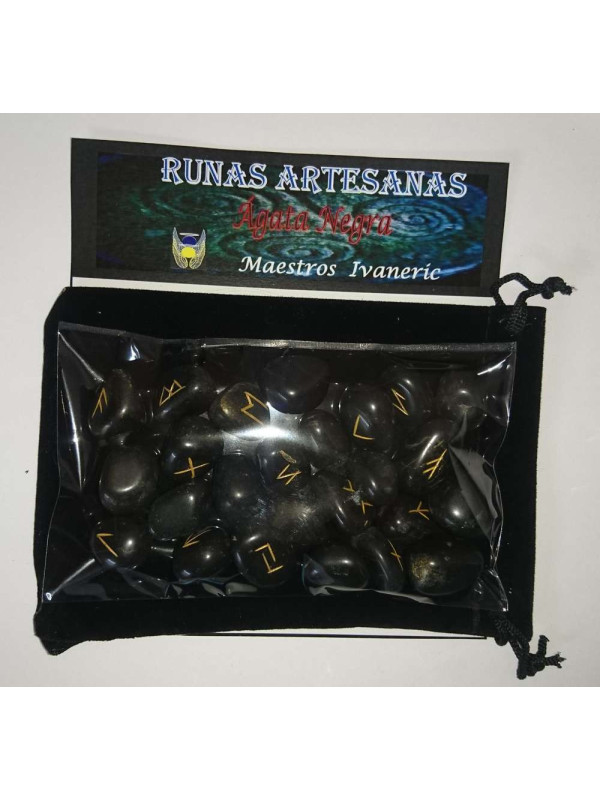 Runas de Ágata Negra  con Bolsa Guarda Runas