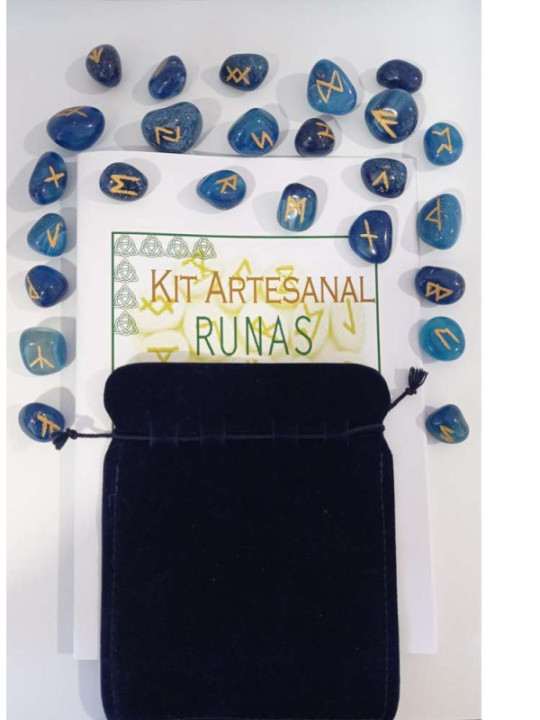 Runas de Ágata Azul, Bolsa Antelina y Libro de Instrucciones