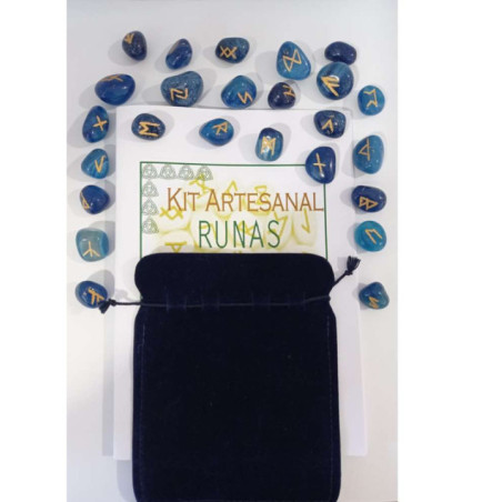 Runas de Ágata Azul, Bolsa Antelina y Libro de Instrucciones