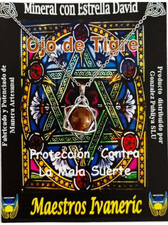 Colgante Estrella David con Ojo de Tigre. Protección contra la Mala Suerte