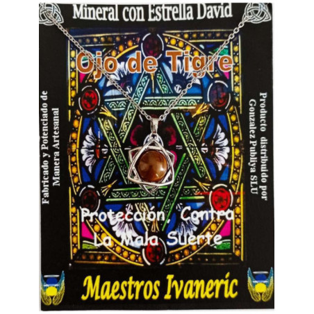 Colgante Estrella David con Ojo de Tigre. Protección contra la Mala Suerte