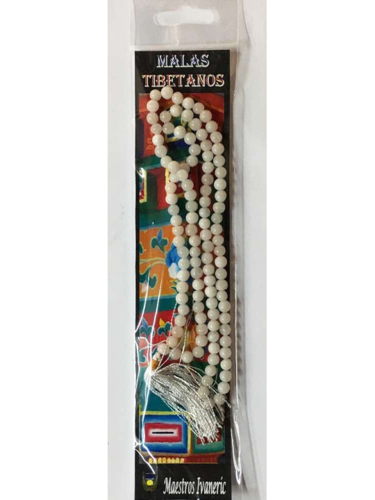 Mala Tibetano, 108 cuentas Cuarzo Nevado. 60cm