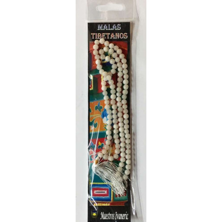 Mala Tibetano, 108 cuentas Cuarzo Nevado. 60cm