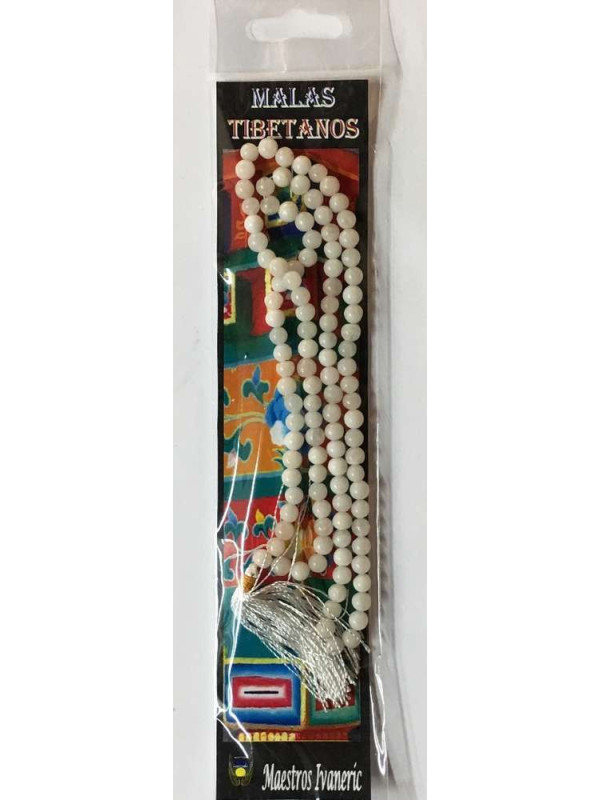 Mala Tibetano, 108 cuentas Cuarzo Nevado. 60cm