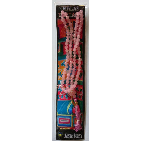 Mala Tibetano, 108 cuentas Cuarzo Rosa. 60cm