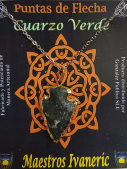 Colgante Punta de Flecha Dorada de 3cm Mineral Cuarzo Verde