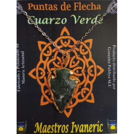 Colgante Punta de Flecha Dorada de 3cm Mineral Cuarzo Verde