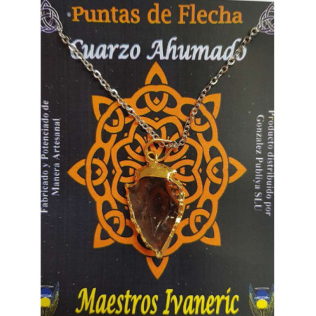 Colgante Punta de Flecha Dorada de 3cm Mineral Cuarzo Ahumado