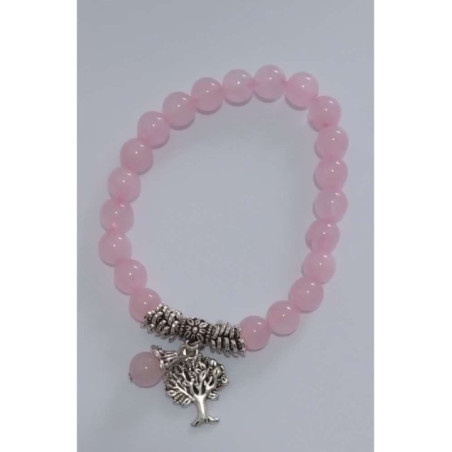 Pulsera Mineral Cuarzo Rosa con Árbol de la Vida
