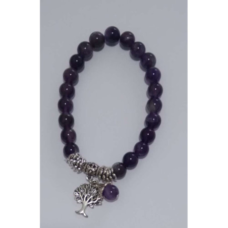 Pulsera Mineral Amatista con Árbol de la Vida