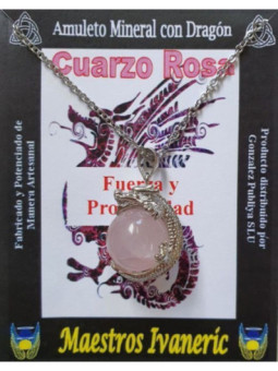 Colgante Dragón con Cuarzo Rosa. Fuerza y Prosperidad