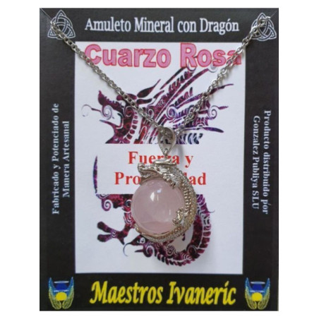 Colgante Dragón con Cuarzo Rosa. Fuerza y Prosperidad
