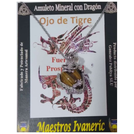 Colgante Dragón con Ojo de Tigre. Fuerza y Prosperidad