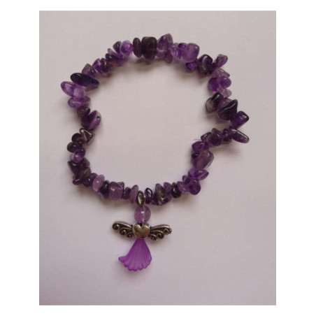 Pulsera Chip Mineral Amatista con Ángel