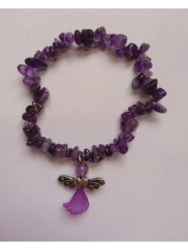 Pulsera Chip Mineral Amatista con Ángel