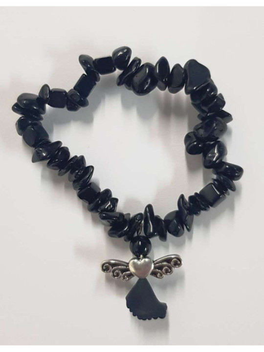 Pulsera Chip Mineral Turmalina negra con Ángel
