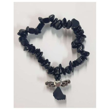 Pulsera Chip Mineral Turmalina negra con Ángel