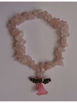 Pulsera Chip Mineral Cuarzo Rosa con Ángel