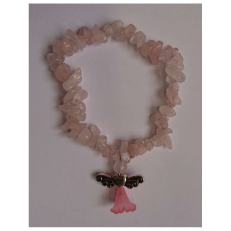 Pulsera Chip Mineral Cuarzo Rosa con Ángel
