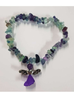 Pulsera Chip Mineral Fluorita Verde con Ángel