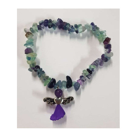Pulsera Chip Mineral Fluorita Verde con Ángel